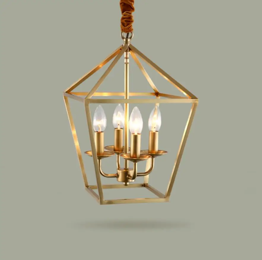 Люстра в виде птичьего гнезда с золотой подвеской из меди и латуни алмазном стиле