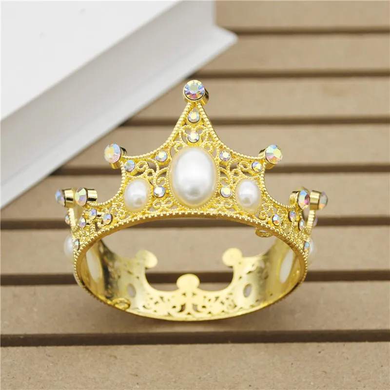Маленькая корона для мальчиков и девочек диадема золотого цвета с жемчугом