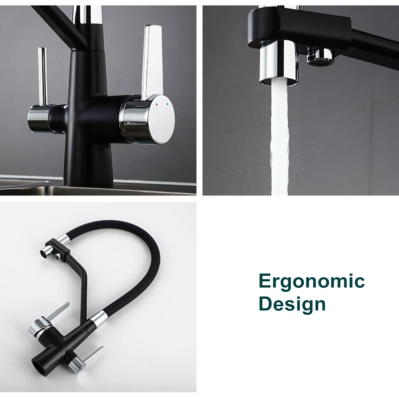 

Black Kitchen Faucet for Sink Water Filter Taps Mixer Single Handle Dual Spout Purifier Kitchen Faucet with Pull Down Sprayer