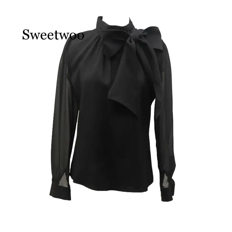 2020 New Fashion Women Shirts Collar Long Sleeve Solid Color Elegant OL Chiffon Blouse