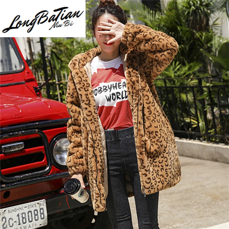 Зимняя куртка с леопардовым принтом толстая парка искусственным мехом Дамское