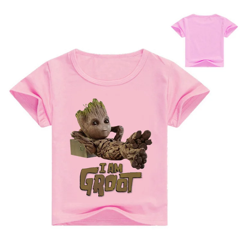 pink Новая модная детская хлопковая Футболка с круглым вырезом и короткими рукавами с принтом «стражи Галактики I am groot» - Цвет: pink