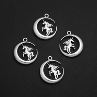 5pcslots 21x25mm antique silver plated unicorn moon charm fairy tale pendants for jewelry findings bracelets making accessories