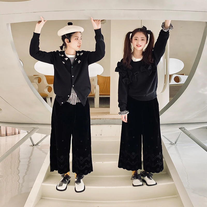 

imakokoni original design black sweet three-dimensional bow knit sweater pullover female spring 213287