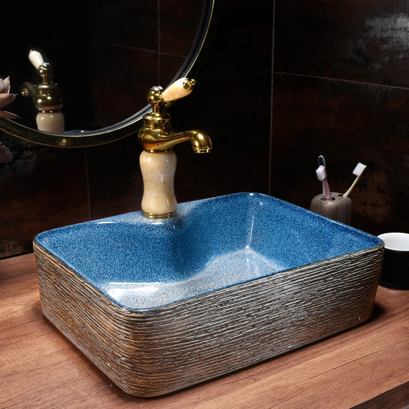 

45cm*34cm*14cm Square creative stage basin wash basin retro ceramic art wash basin Chinese washbasin toilet