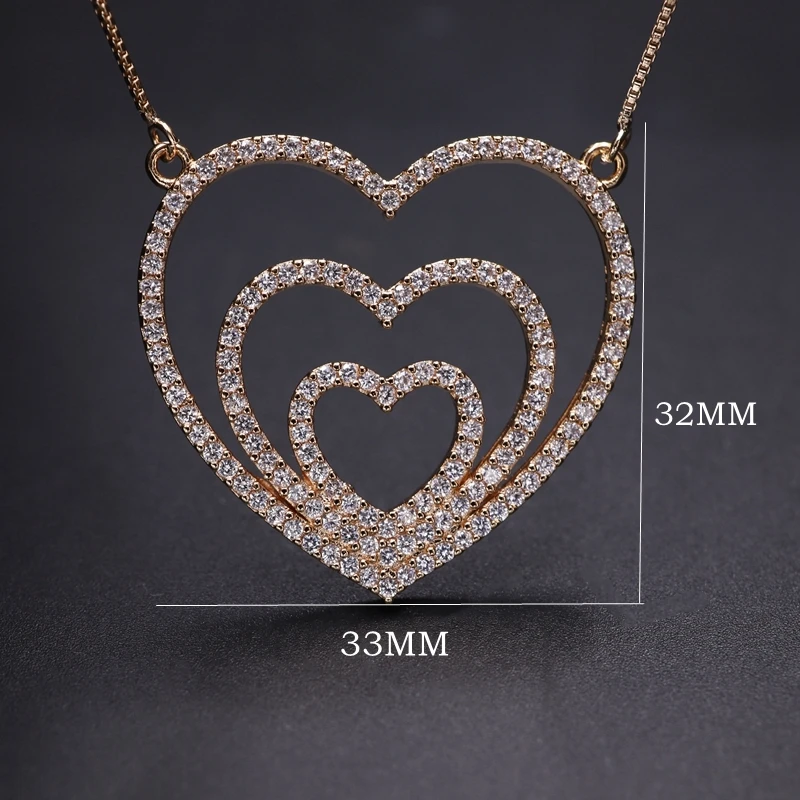 

Fashion Love Heart Pendant Necklace For Women Full Pave Cubic zirconia Stone Gold Color Chain elegant wedding Bride Jewelry 2020