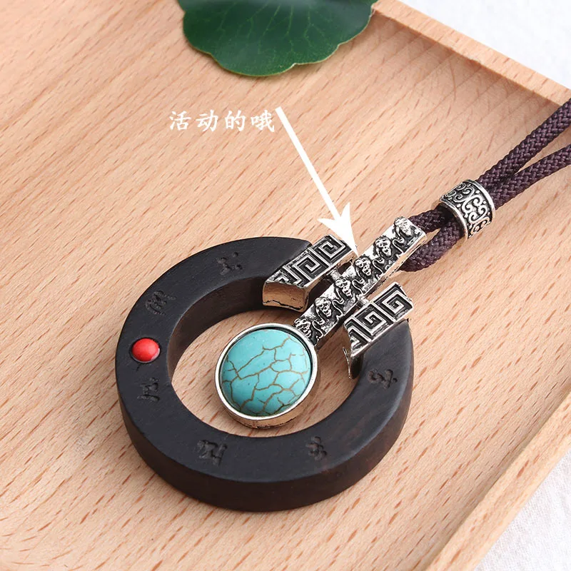 Retro Ethnic Ebony Pendant Long Necklaces for Women Lotus Natural Stone Peacock Abacus Carp Peony Fish Tulip Sweater Chain Gifts | Украшения