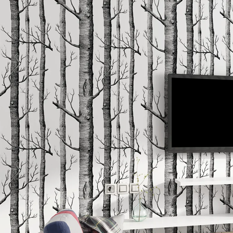 

3D нетканые обои с черно-белыми ветвями, современные украшения для гостиной, спальни, фона под телевизор, обои для украшения стен