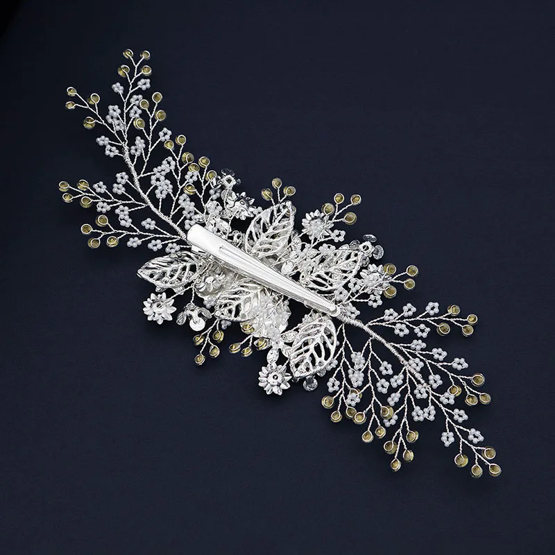 Новинка Нежный белый цветочный лист FORSEVEN с жемчужинами регулируемый зажим