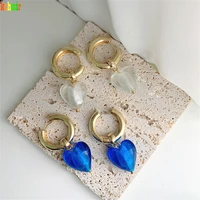 kshmir new glass heart shaped earrings round large hanging earrings unique bohemian fashion earrings for womens jewelry