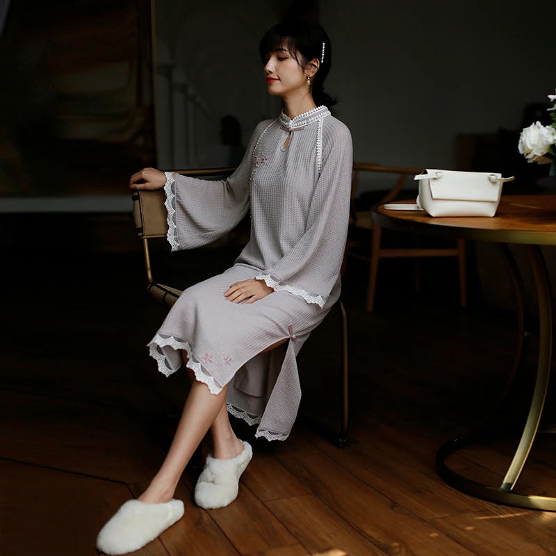 ROJAY улучшенное платье Cheongsam для молодых изящное трикотажное кружевное вышитое
