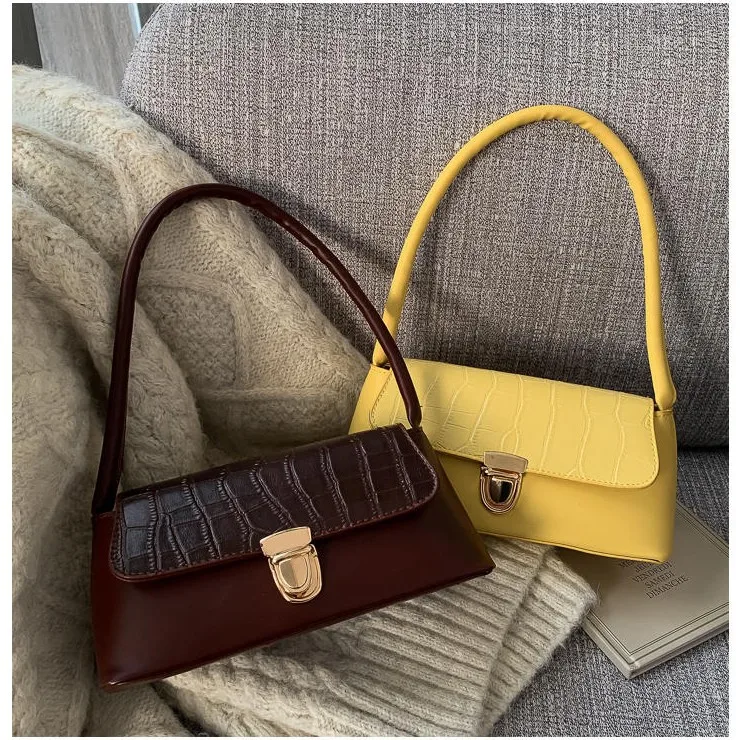yizhong leather mini retro alligator purses and handbags luruxy design small baguette shoulder bag for women underarm bag bolso free global shipping