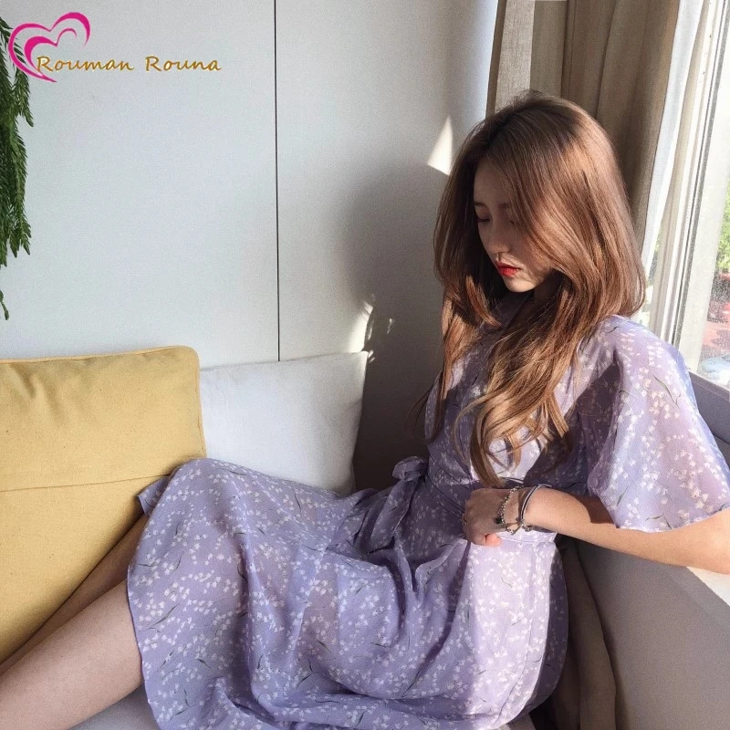 

Summer Women'S Dress 2021 Floral Print Long Chiffon Evening Female Vintage Maxi Party Beach Women Dresses Casual Light Prom Pure