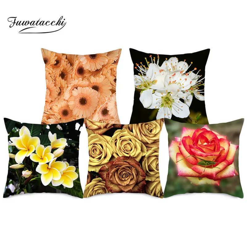 

Fuwatacchi Spring Flower Photo Cushion Cover Daisies Sunflower Throw Pillowcases for Home Sofa Decorative Pillows Covers 45x45cm