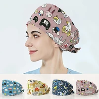 dust proof hat for women floral printed doctor nurse beauty caps unisex breathable adjustable hat surgical cap sweat absorbent