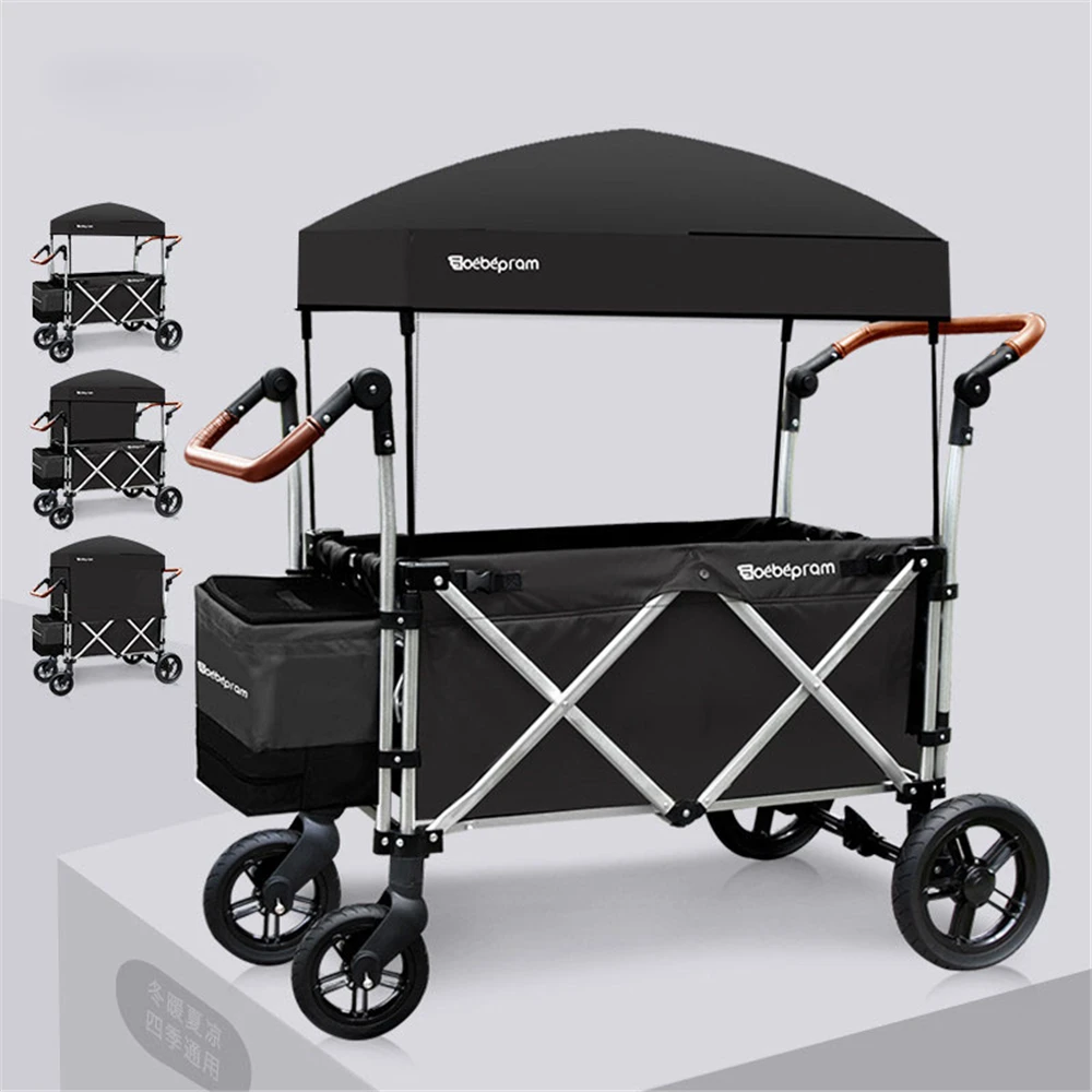 

B-LIFE Garden Trolley Cart Folding Transport Hand Truck Trailer Collapsible Outdoor Foldable Trolley with Sun Rain Shade