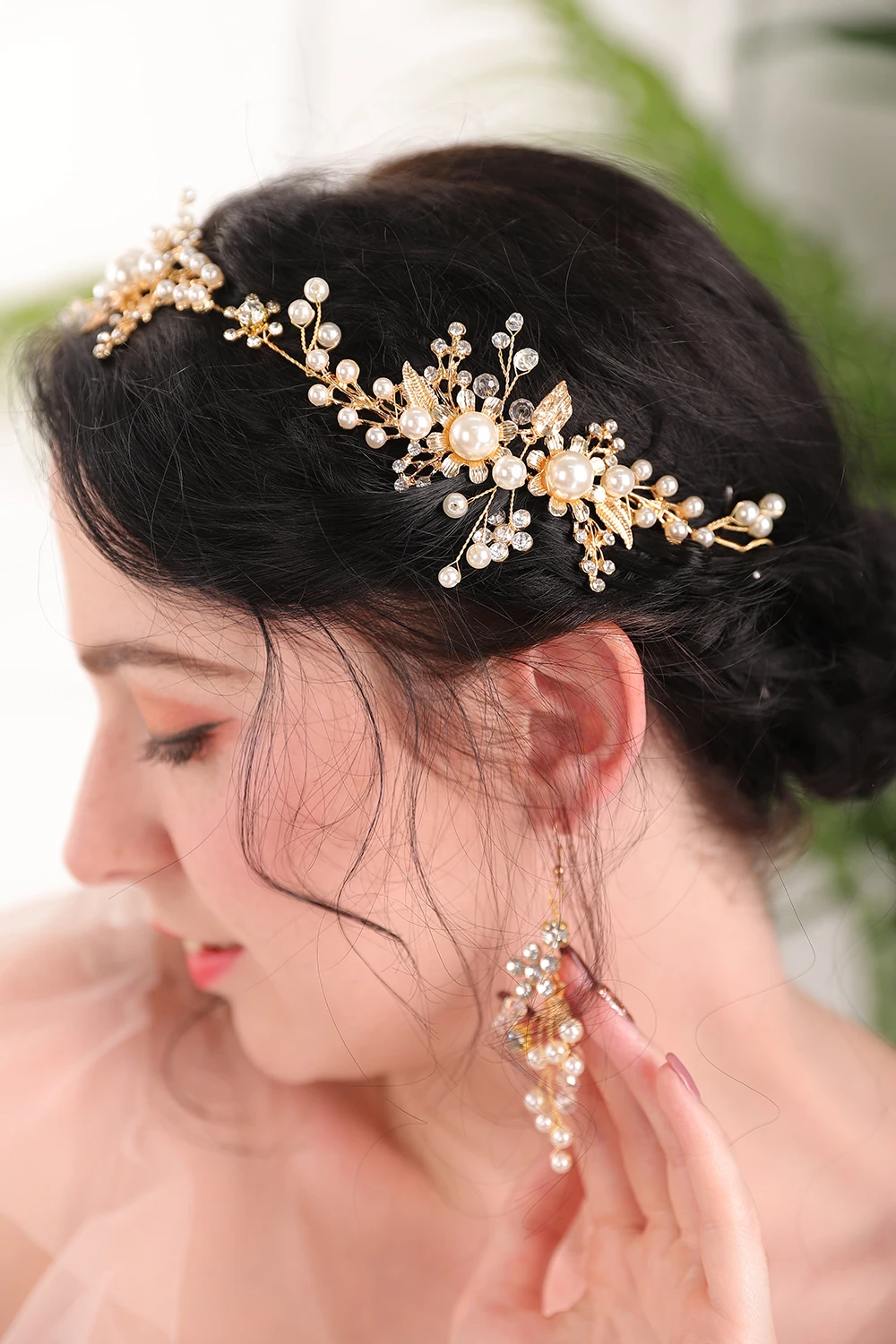 2020 популярный Золотой благородный цветок с жемчугом Стразы шикарная повязка для