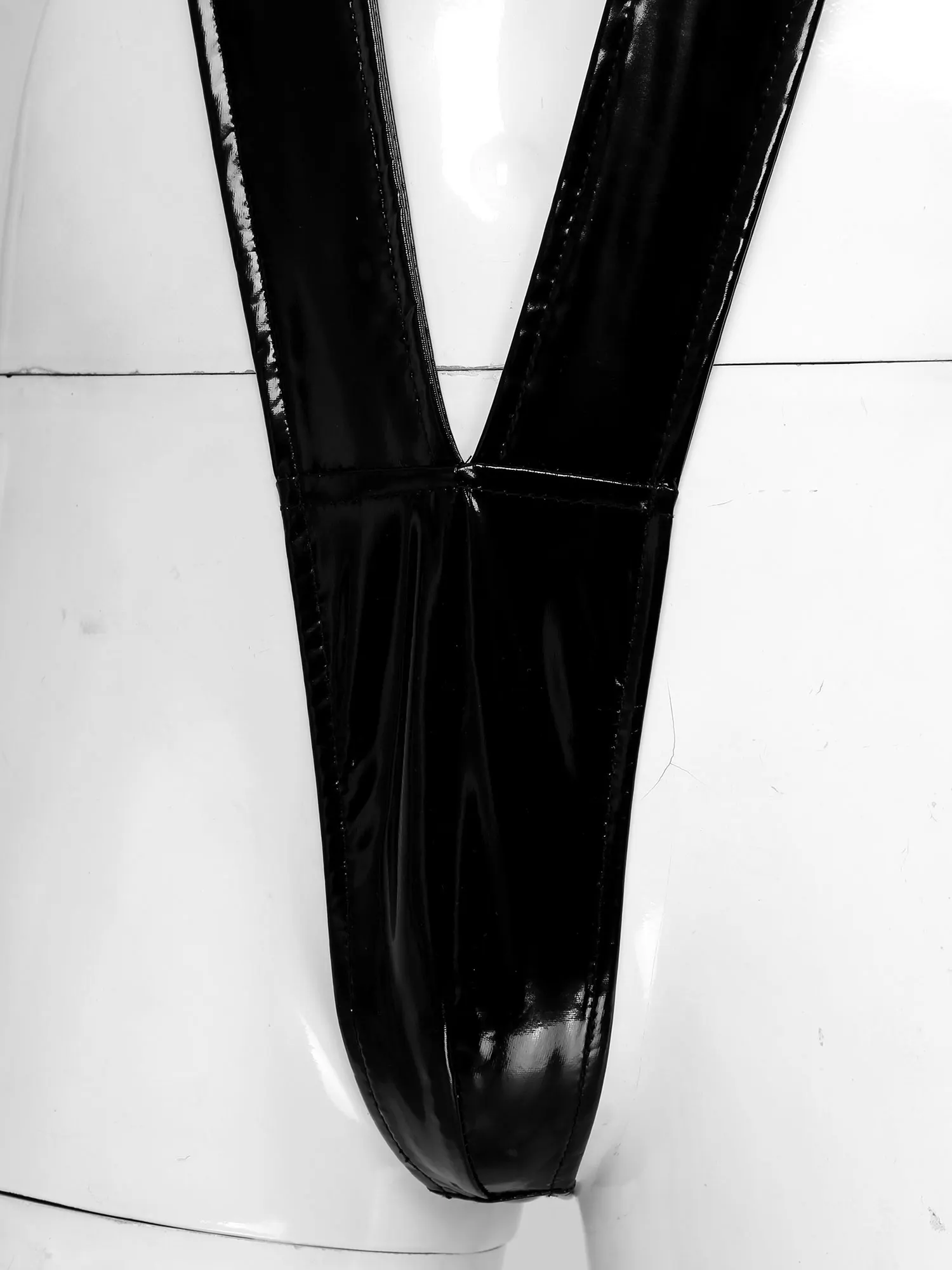 

Mens Sexy Maid Waiter Dress Up Leather Jockstraps Pouch Gay Bodysuit Catsuit Clubwear Costumes with Bow Tie Detachable Cuff