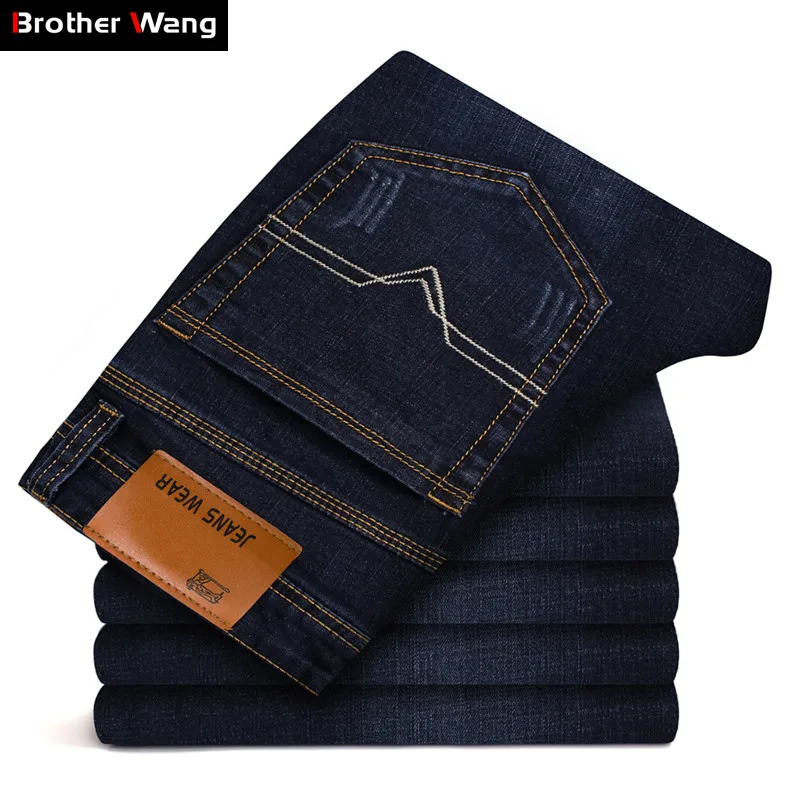 Бренд Brother Wang, мужские облегающие джинсы, модные, деловые, классические, стильные, Стрейчевые джинсы, джинсовые штаны, повседневные брюки, мужские, черные, синие