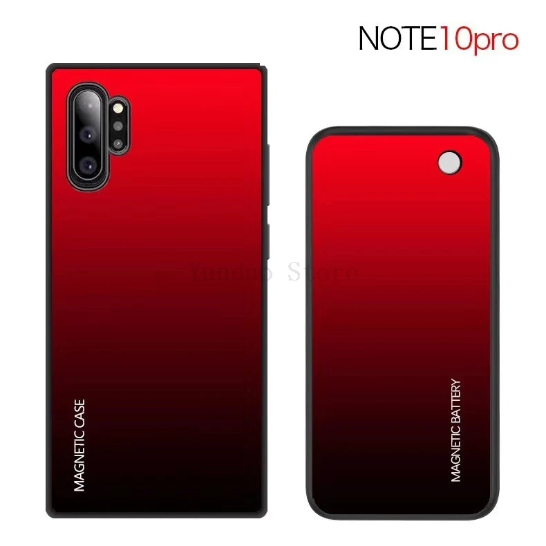 Беспроводное зарядное устройство чехол для samsung Galaxy Note 10 Plus Note 8 9 градиентное закаленное стекло магнитное зарядное устройство power Bank чехол
