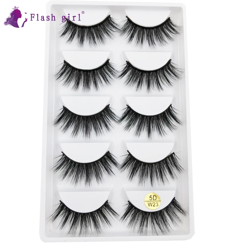 

5D-W23 Flash Girl 5 pairs 5D Mink Eyelashes Black False Eyelashes Very Exaggerated Thick Long Black Eye Lashes