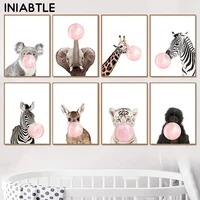 pink bubble elephant giraffe poster print animal nursery wall art canvas painting child picture nordic kids baby room decoration