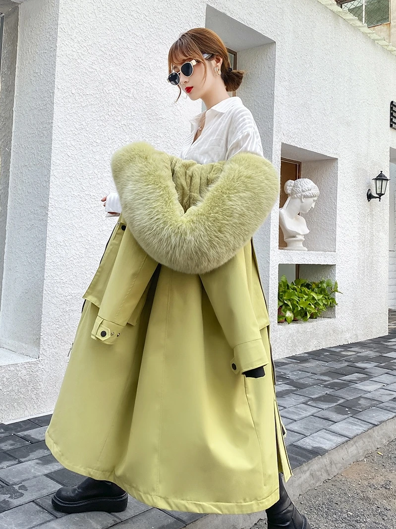 Fur Coat Women Winter Jacket Real Fur Parkas 2020 New Rabbit Fur Liner Detachable Long Over-the-knee Coat Thick Warm Streetwear