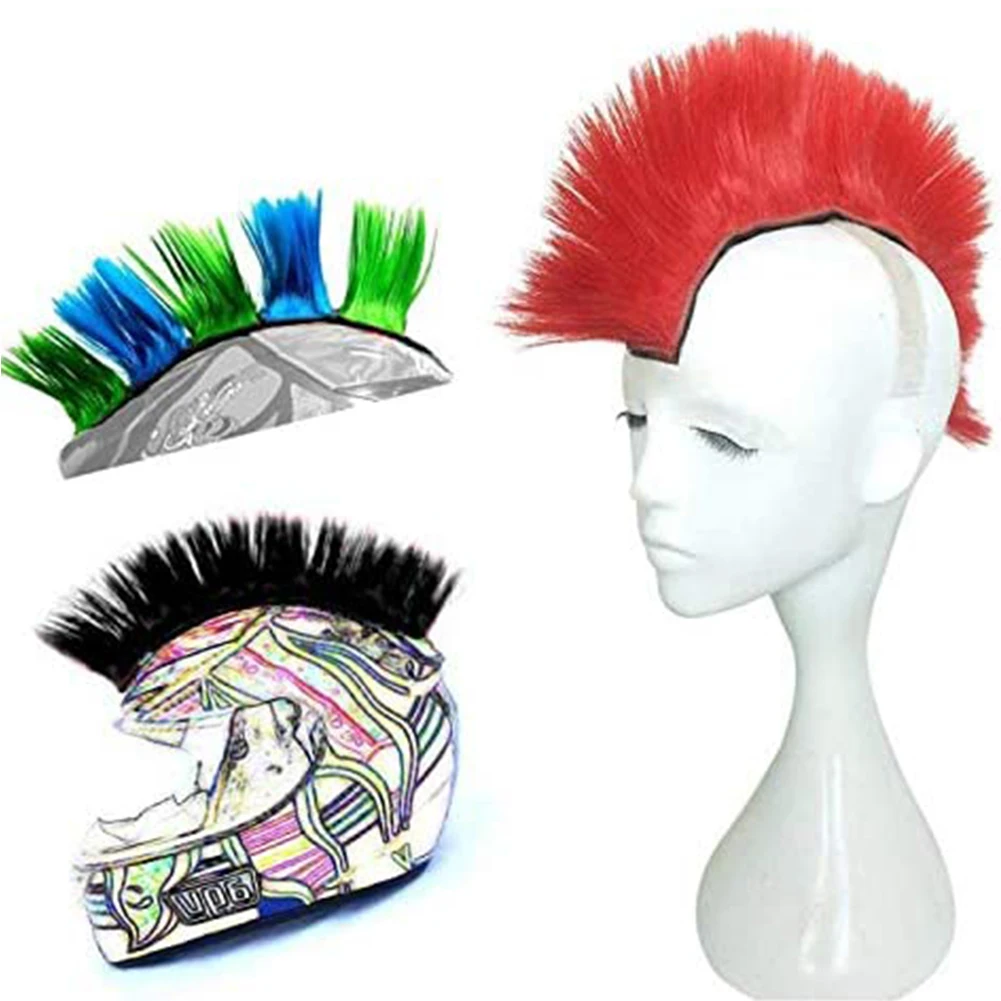 Bicycle Universal Synthetic Wigs Helmet Hawks Mohawk Reusable Motorcycle Accessories Racing Outdoor Hair Sticker Stick On Solid |