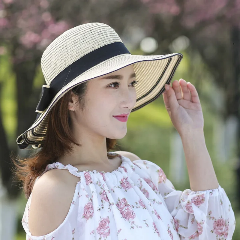 Летняя соломенная шляпа для женщин с большими широкими полями Пляжная Панама
