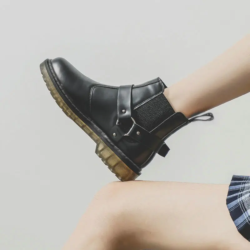 

Fashion Women Ankle Boots 2021autumn Black Leather High Platform Boots Non-slip Wear-resistant Boots Soft Sole Botas Mujer