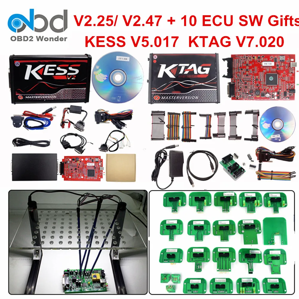Полный набор Ktag 7,020 KESS V2 5,017 V2.47 красный светодиодный BDM Рамка ECU чип-тюнинг инструмент K-TAG V7.020 KESS V5.017 Мастер онлайн Версия ЕС