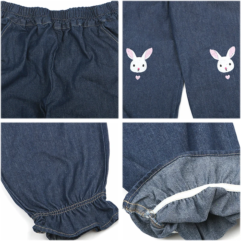 

2021 Women's Preppy Style Rabbit Embroidery Cropped Trousers Spring And Autumn New Washed Jeans Straight High Waist Pants