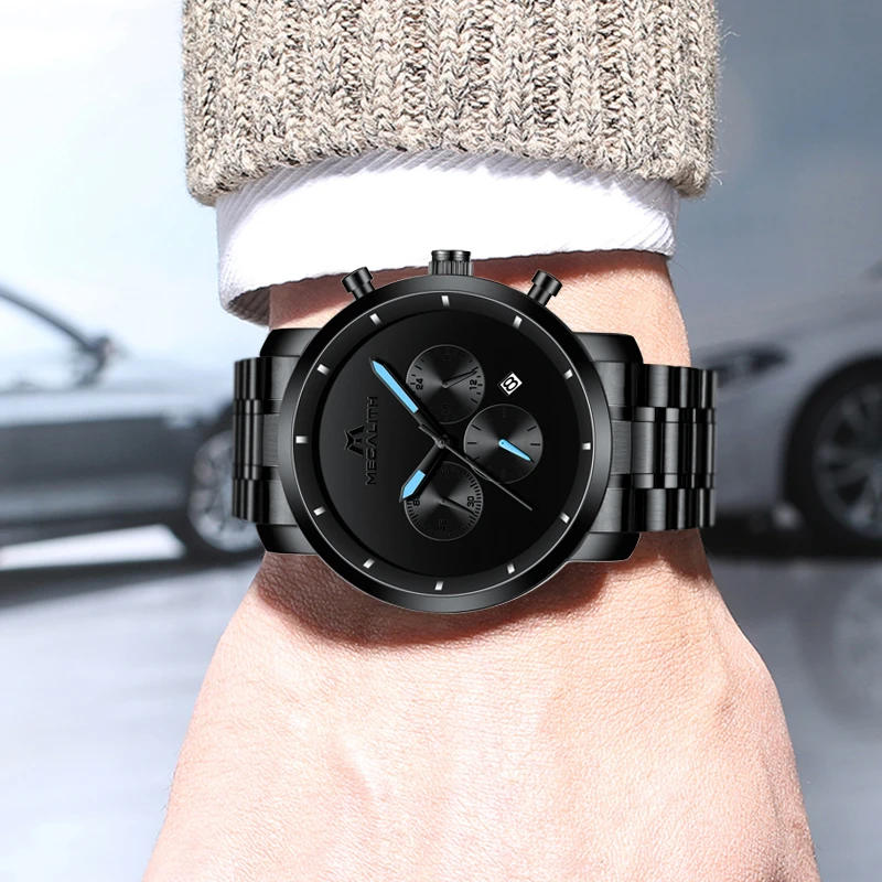 Часы MEGALITH Мужские кварцевые со стальным браслетом люксовые модные повседневные