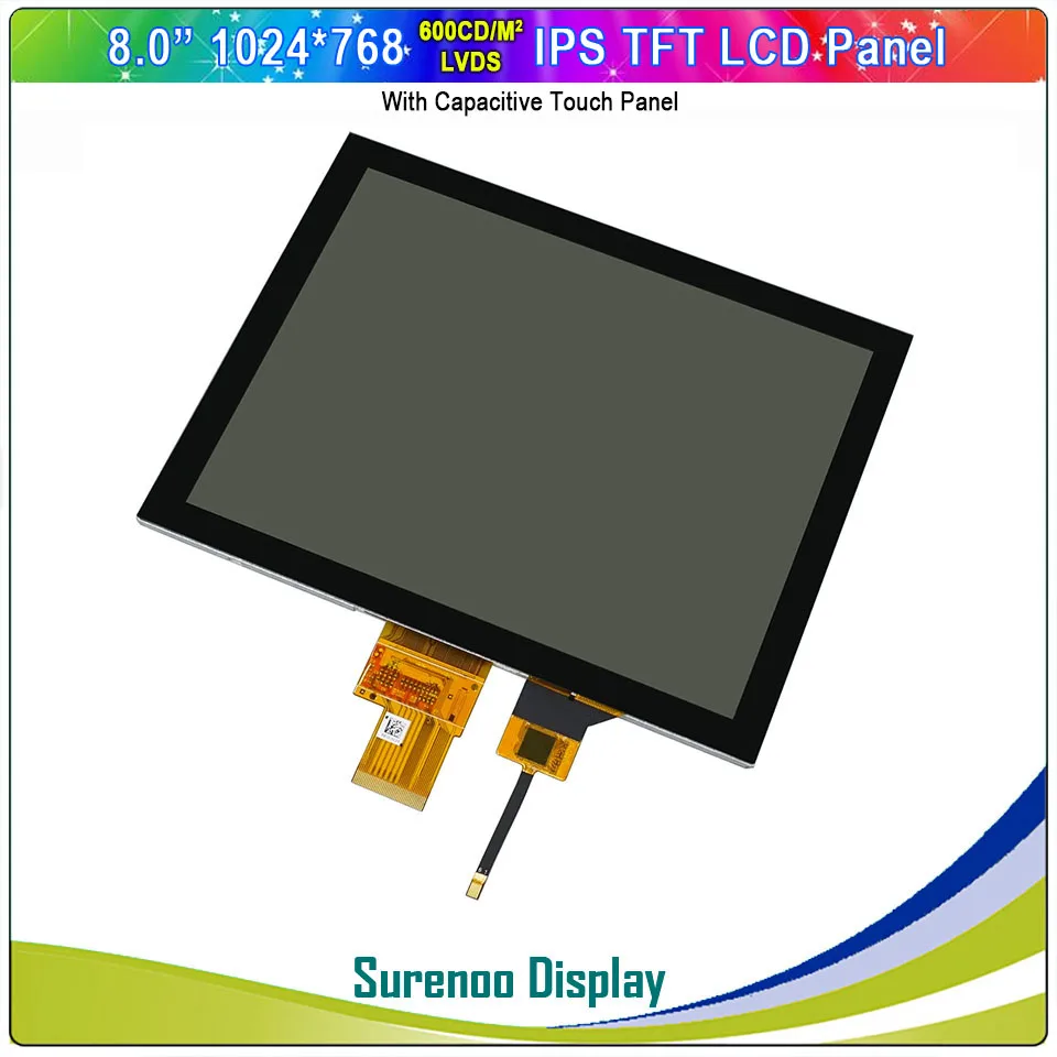 8.0" inch 1024*768 4:3 IPS LVDS High Brightness TFT LCD Module Display Screen Monitor & I2C Capacitive Touch Panel |
