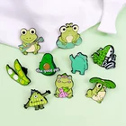 Забавные Броши лягушка с зеленым горохом, булавки с авокадо, булавка для лацкана с зеленым животным в сумке, металлический значок с жестом аниме Froggy, ювелирные изделия в подарок друзьям