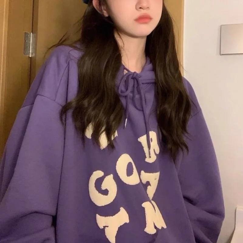Hoodies Women Letter Oversize Plus Velvet Thicker Harajuku Teens Fashion New Ulzzang Streetwear Front Pocket Hooded Tops Chic | Женская