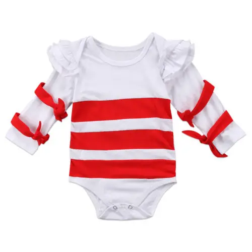 Цельнокроеный хлопковый комбинезон в красно-белую полоску с длинными рукавами и