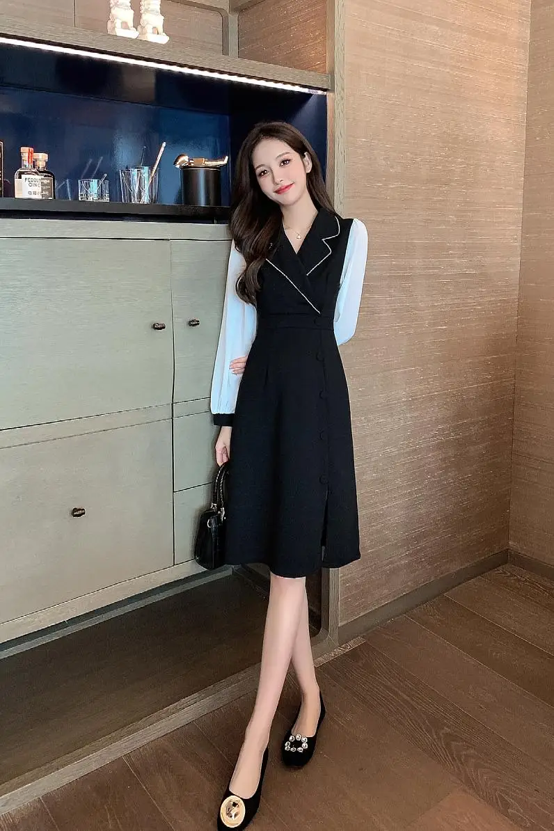 

COIGARSAM Patchwork Women dress New Spring Chiffon Dresses 9019