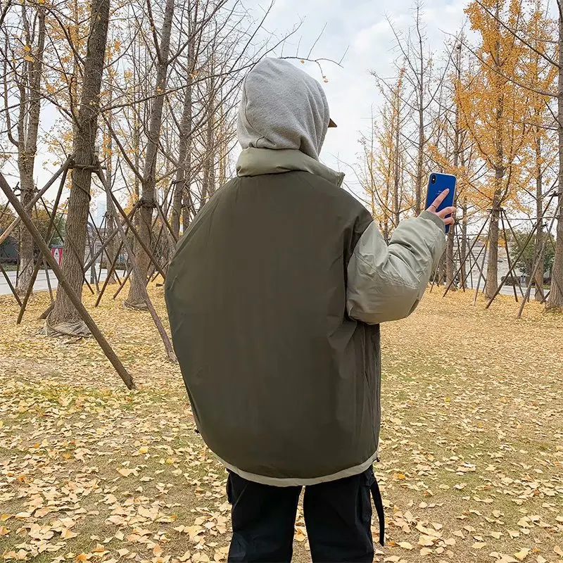 

M-XXL Men's Puffer Jacket Warm Coat Lightweight Winter Jacket Double Wear Long Sleeve Streetwear Oversized Padded Outerwear Mens