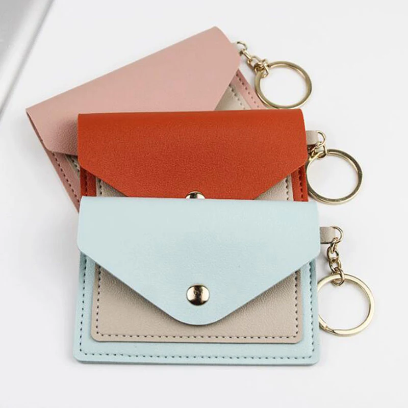 

1pc Card Holder With key ring Fashion Creative Mini Card Bag Candy Color Student Card Bag Coin Purse Wallet envelope Card Holder