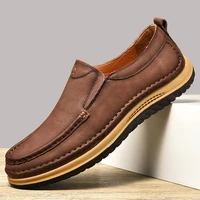 classic genuine leather men outdoor shoes breathable casual men comfortable hiking walking slip on business formal shoes