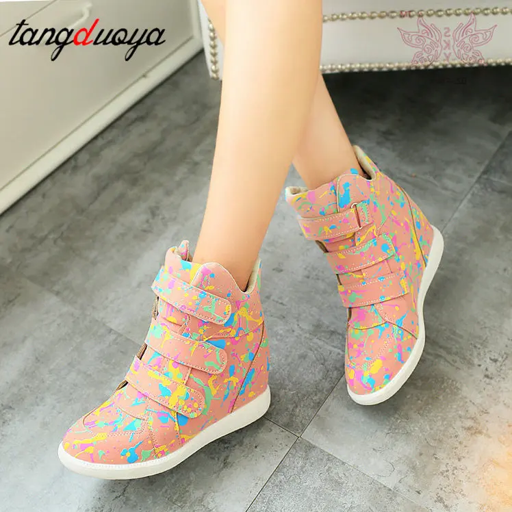 Женские ботильоны на платформе и каблуке повседневные кроссовки танкетке