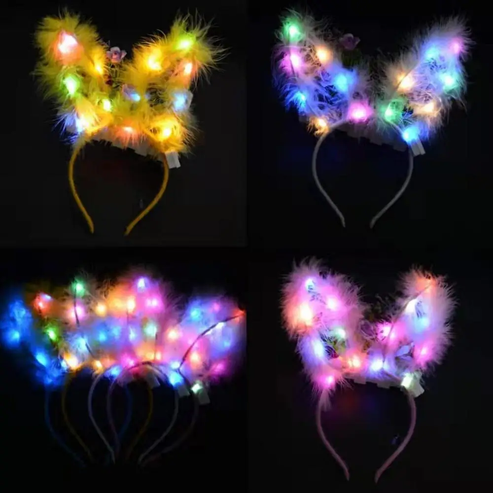 

Lady Light-Up Bunny Rabbit Ears Headband Glowing LED Hair Band For Holiday Party Ear Head Holiday Adult Kids Hairband Hair Acces