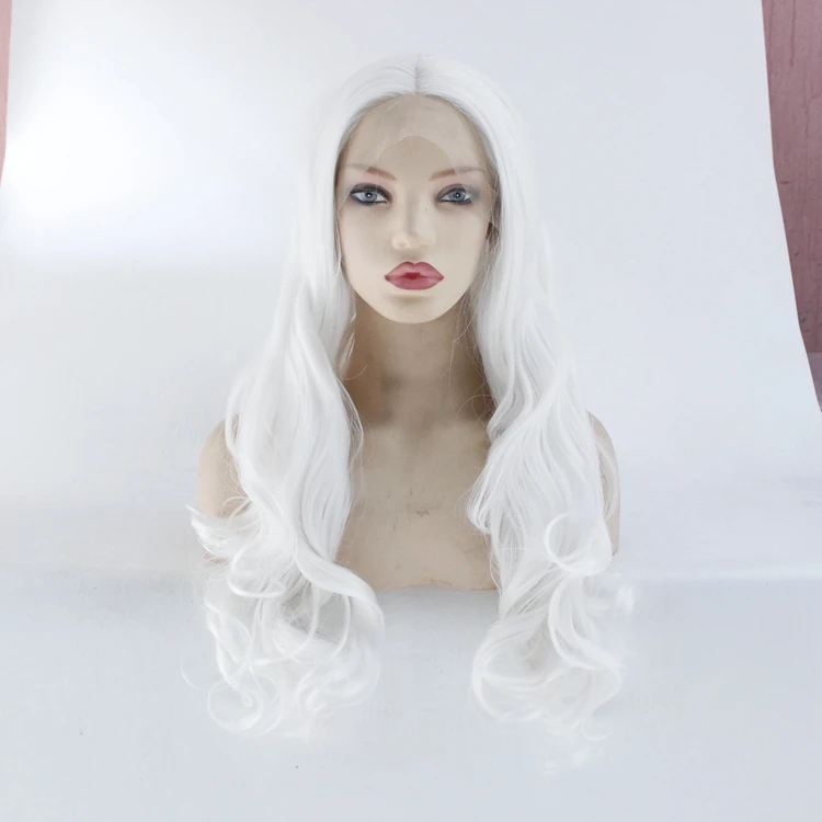 MRWIG средняя часть синтетический передний парик шнурка glueless 1b#2# длинные волнистые термостойкие волокна для женщин - Цвет: Белый