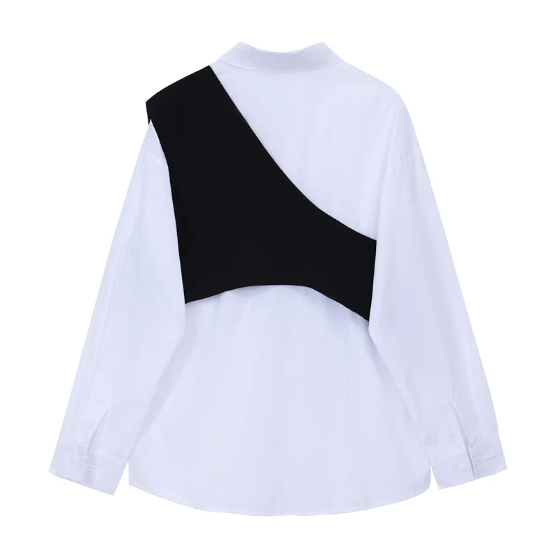 Spring Autumn Two Piece Sets Women Long Sleeve Loose White Blouse Tops + Bandage Black Vest 2021 Fashion Shirt Suits Casual | Женская