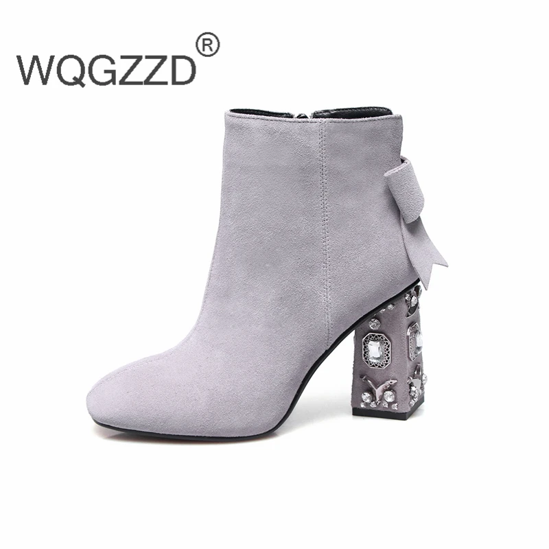 Роскошные Брендовые ботильоны женская зимняя обувь из коровьей замши челси на