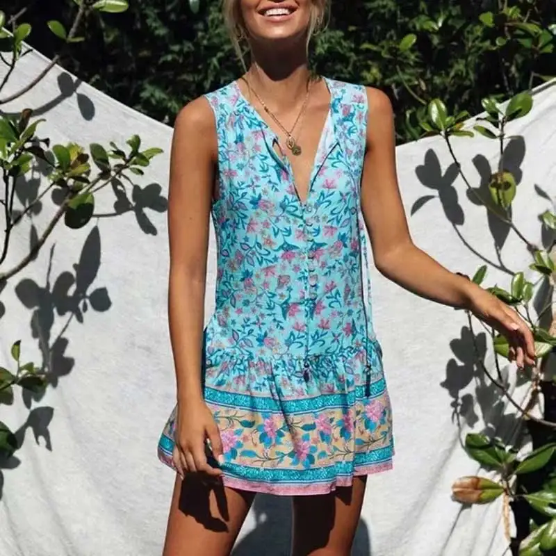 Милое синее Цветочное платье на шнуровке с глубоким v-образным вырезом