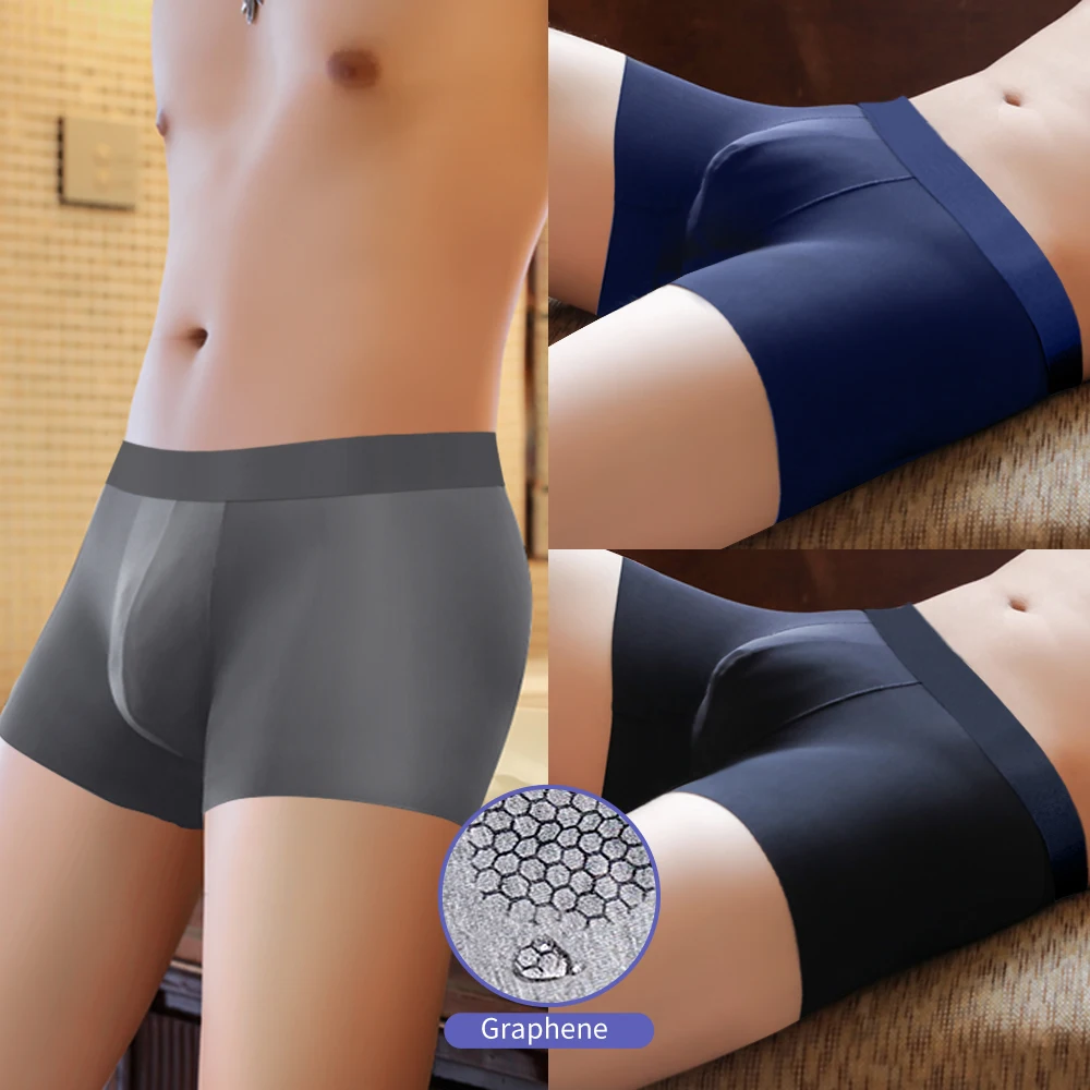 Brand 4PCS Men's Underwear Graphene 3A Antibacterial Underpants Ice Silk Men Boxer Shorts Moisture Absorbent Elastic Male Pantie
