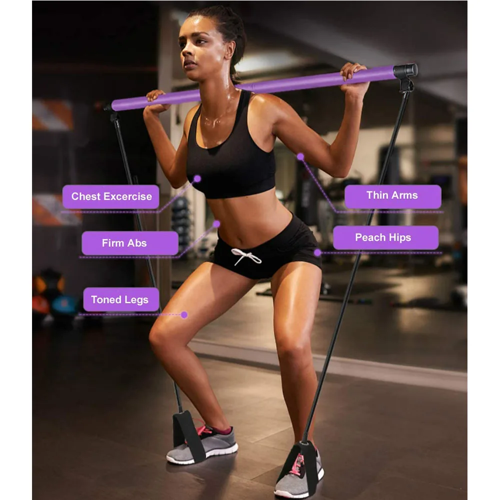 Pilates Exercise Stick Resistance Bands Yoga Strap Bar Kit Folded Fitness Home Gym Elastic Loop Body Building Workout Equipment | Спорт и