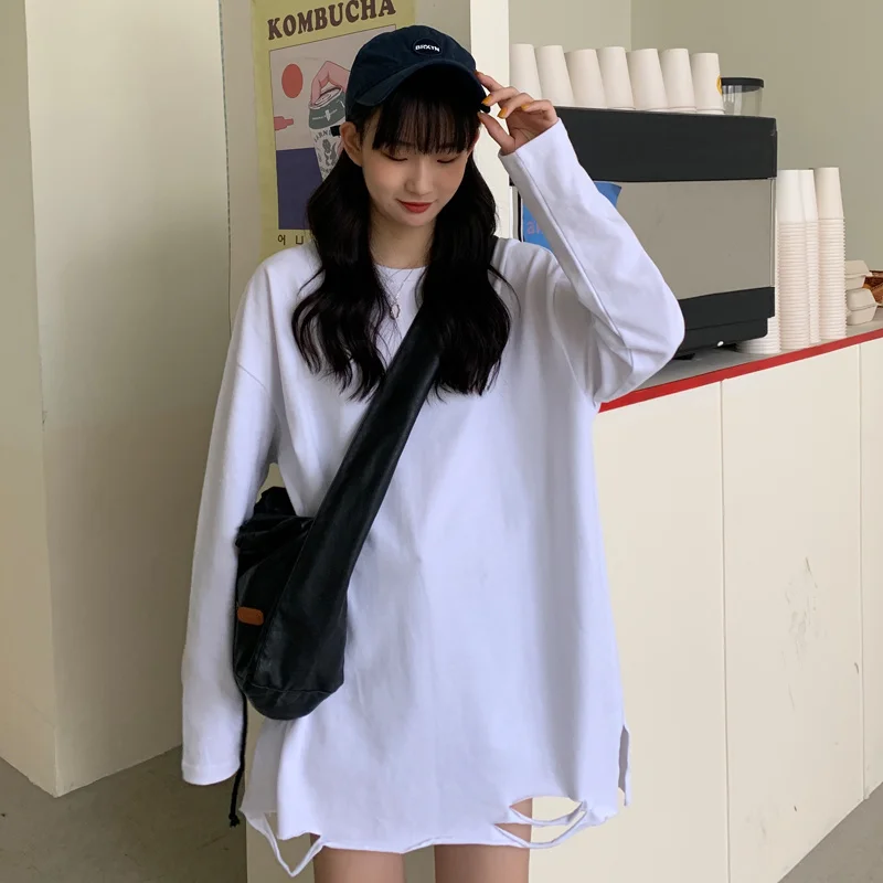 Женская футболка с длинным рукавом и круглым вырезом свободного покроя | одежда